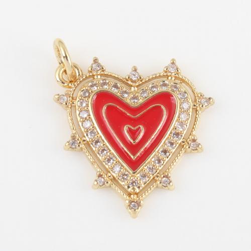 Cubic Zirconia Micro Pave Brass Pendant, Heart, gold color plated, DIY & micro pave cubic zirconia & enamel [