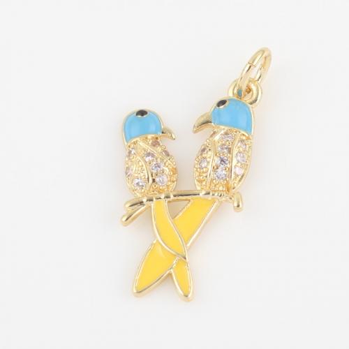 Cubic Zirconia Micro Pave Brass Pendant, Bird, gold color plated, DIY & micro pave cubic zirconia & enamel, mixed colors [