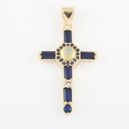 Cubic Zirconia Micro Pave Brass Pendant, with Cats Eye, Cross, gold color plated, DIY & micro pave cubic zirconia [