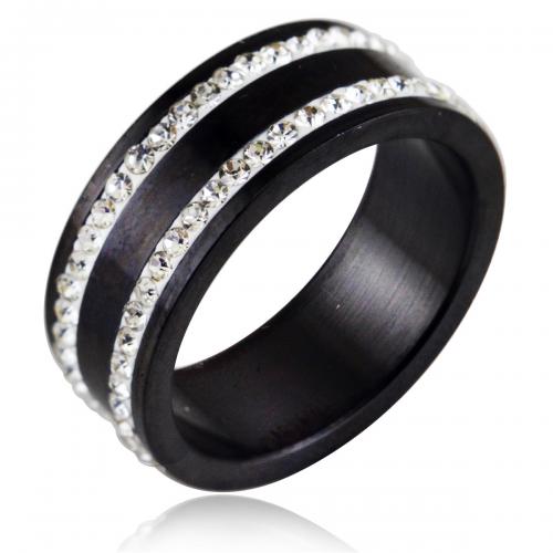 Titan Stahl Fingerring, Titanstahl, unisex & verschiedene Größen vorhanden & mit Strass, schwarz, width:8mm,thickness:1.8mm, verkauft von PC[