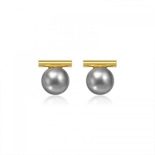 Seashell Earrings, Brass, with Pearl Oyster, 18K gold plated, fashion jewelry & for woman, grey [