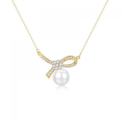 Cubic Zircon Micro Pave Brass Necklace, with Pearl Oyster, with 5cm extender chain, fashion jewelry & micro pave cubic zirconia & for woman cm [