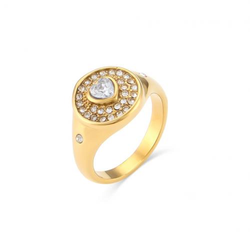 Cubic Zirconia anillo de dedo de acero inoxidable, acero inoxidable 304, 18K chapado en oro, Joyería & diverso tamaño para la opción & micro arcilla de zirconia cúbica & para mujer, más colores para la opción, Vendido por UD