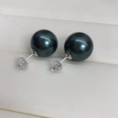 arete de concha de mar del sur, Shell Pearl, Esférico, Joyería & diverso tamaño para la opción & para mujer, verde malaquita, Vendido por Par[