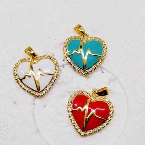 Cubic Zirconia Micro Pave Brass Pendant, Heart, gold color plated, fashion jewelry & DIY & micro pave cubic zirconia & enamel [