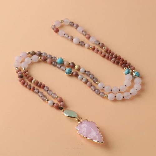 Quartz Necklace, Rose Quartz, with Gemstone & Brass, arrowhead, gold color plated, fashion jewelry & Unisex, mixed colors, Approx [