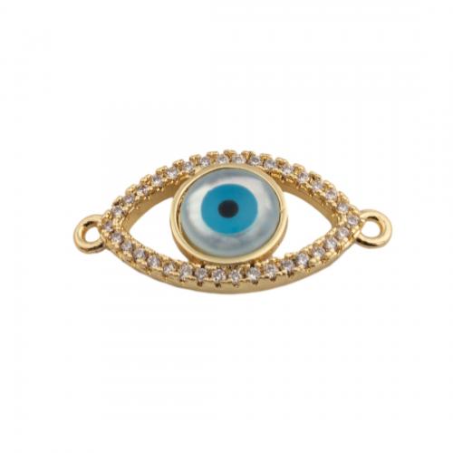 Evil Eye Jewelry Connector, Brass, 14K gold plated, DIY & micro pave cubic zirconia & enamel Approx 1.5mm 