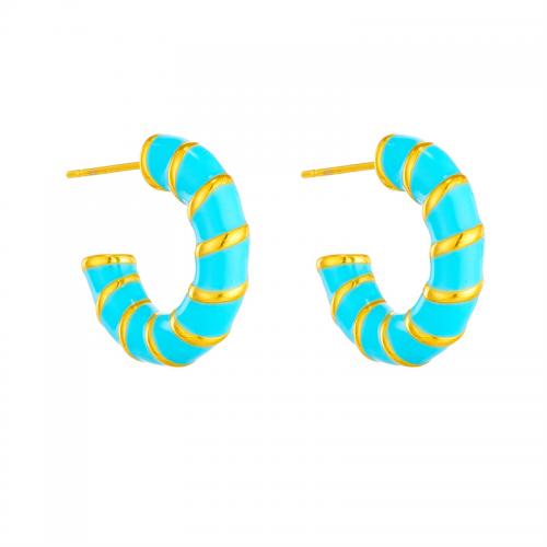 Boucles d'oreilles en acier titane, bijoux de mode & pour femme & émail, blue ciel, 20mm, Vendu par paire