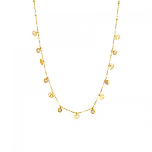 Collier de bijoux de titane, Acier titane, avec 1.97inch chaînes de rallonge, bijoux de mode & pour femme & avec strass, doré Environ 16.54 pouce, Vendu par brin