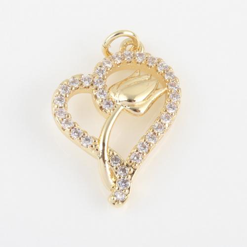 Cubic Zirconia Micro Pave Brass Pendant, Heart, gold color plated, DIY & micro pave cubic zirconia [