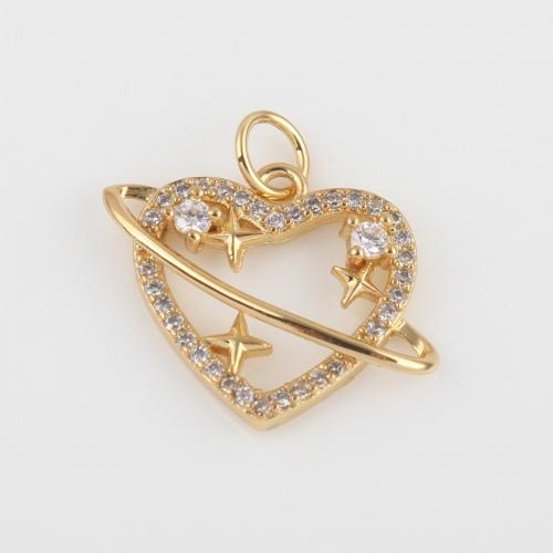 Cubic Zirconia Micro Pave Brass Pendant, Heart, gold color plated, DIY & micro pave cubic zirconia [