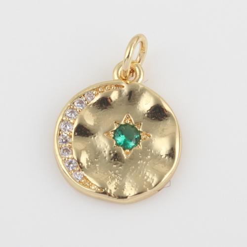 Cubic Zirconia Micro Pave Brass Pendant, with Glass Rhinestone, gold color plated, DIY & micro pave cubic zirconia, green [