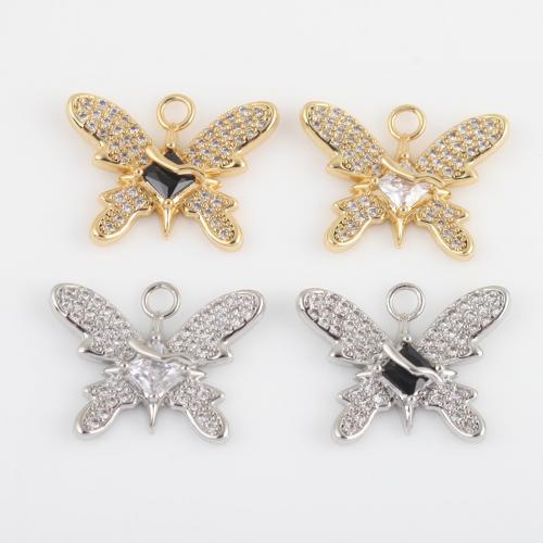 Cubic Zirconia Micro Pave Brass Pendant, Butterfly, plated, DIY & micro pave cubic zirconia [