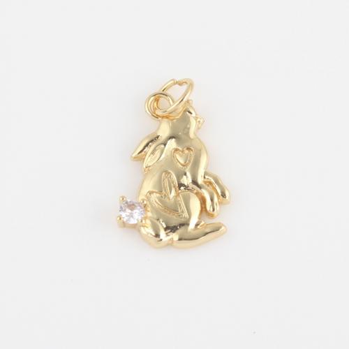 Cubic Zirconia Micro Pave Brass Pendant, Rabbit, gold color plated, DIY & micro pave cubic zirconia [