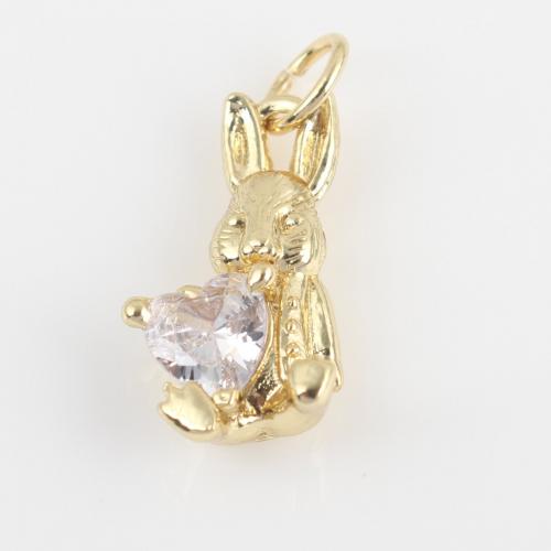 Cubic Zirconia Brass Pendants, Rabbit, gold color plated, DIY & micro pave cubic zirconia 