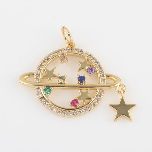 Cubic Zirconia Micro Pave Brass Pendant, Star, gold color plated, DIY & micro pave cubic zirconia, mixed colors [