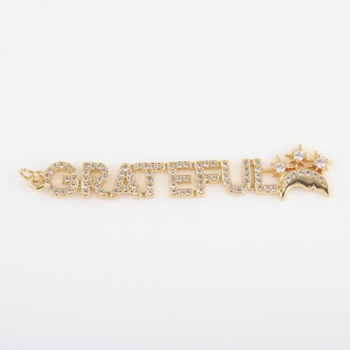 Cubic Zirconia Micro Pave Brass Pendant, Alphabet Letter, gold color plated, DIY & micro pave cubic zirconia [