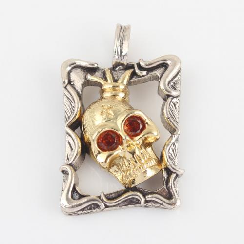 Cubic Zirconia Micro Pave Brass Pendant, Skull, antique silver color plated, DIY & micro pave cubic zirconia, mixed colors [