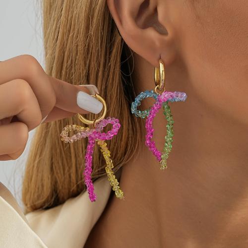 Crystal Drop Earring, Brass, with Crystal, Bowknot, plated, fashion jewelry, multi-colored [