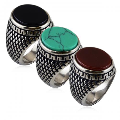 Titan Stahl Fingerring, Titanstahl, mit Türkis, Modeschmuck & unisex, keine, width:20mm,thickness:2mm, verkauft von PC[