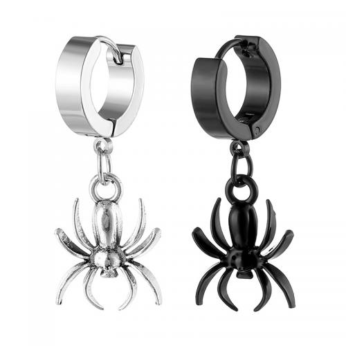 Huggie Hoop Drop Earring, 316L Stainless Steel, Spider, polished, Unisex 