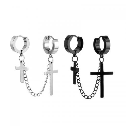 Huggie Hoop Drop Earring, 316L Stainless Steel, Cross, polished, Unisex 