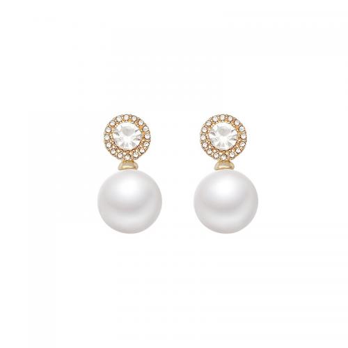 Plastic Pearl Zinc Alloy Earring, with Plastic Pearl, high quality plated, fashion jewelry & for woman & with rhinestone, golden [