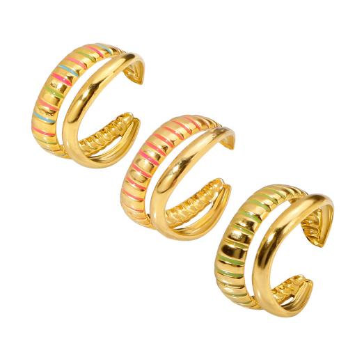 Émail Bague en Acier inoxydable , acier inoxydable 316L, Plaqué or 18K, bijoux de mode & pour femme, plus de couleurs à choisir, Vendu par PC