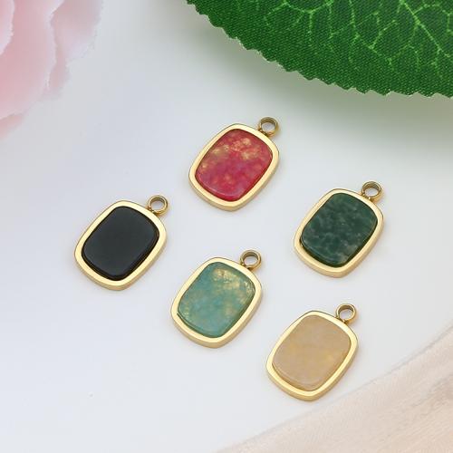 Gemstone Jewelry Pendant, 316L Stainless Steel, with Natural Stone, Rectangle, Vacuum Ion Plating, fashion jewelry & DIY nickel, lead & cadmium free 