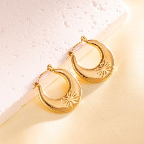 Boucles d'oreilles en acier titane, Placage de couleur d'or, bijoux de mode & pour femme, Vendu par paire