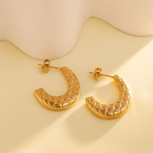 Boucles d'oreilles en acier titane, Placage de couleur d'or, bijoux de mode & unisexe, Vendu par paire