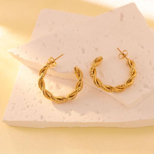 Boucles d'oreilles en acier titane, Placage de couleur d'or, bijoux de mode & pour femme, Vendu par paire