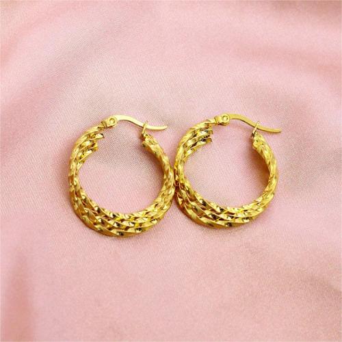 Boucles d'oreilles en acier titane, Placage de couleur d'or, bijoux de mode & pour femme, Vendu par paire