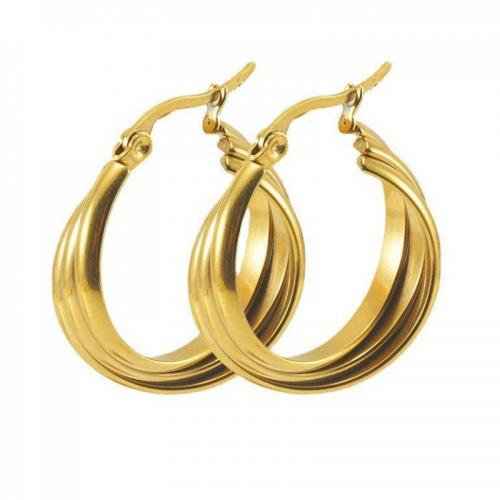 Boucles d'oreilles en acier titane, Placage de couleur d'or, bijoux de mode & pour femme, Vendu par paire