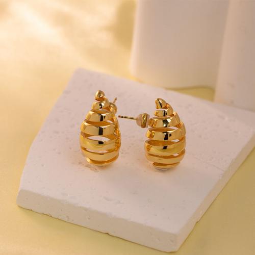 Boucles d'oreilles en acier titane, laiton, Placage de couleur d'or, bijoux de mode & pour femme, Vendu par paire