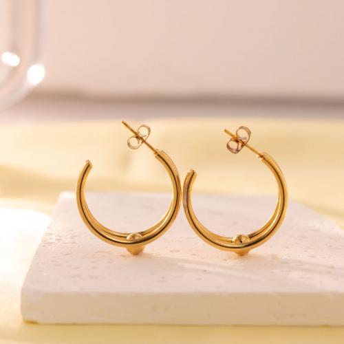 Boucles d'oreilles en acier titane, Placage de couleur d'or, bijoux de mode & pour femme, Vendu par paire