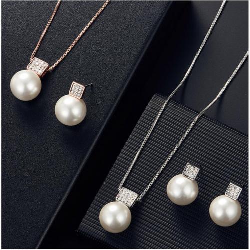 ensembles de bijoux de mode en alliage zinc, alliage de zinc, Boucle d’oreille stud & collier, avec perle de plastique, avec 1.97inch chaînes de rallonge, 2 pièces & pour femme & avec strass, plus de couleurs à choisir, earring 16*12mm Environ 15.75 pouce, Vendu par fixé