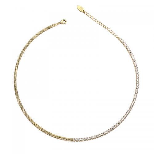 Cúbicos circón Collar de latón Micro pavimenta, metal, con 2.56inch extender cadena, chapado en oro de 18 K, Joyería & micro arcilla de zirconia cúbica & para mujer, dorado, longitud:aproximado 14.76 Inch, Vendido por UD