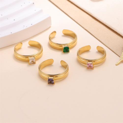 Cubic Zirconia anillo de dedo de acero inoxidable, acero inoxidable 304, 18K chapado en oro, Joyería & micro arcilla de zirconia cúbica & para mujer, más colores para la opción, Vendido por UD