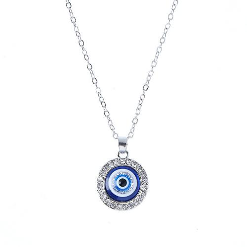 Collier Evil Eye bijoux, alliage de zinc, avec résine, avec 7cm chaînes de rallonge, Placage de couleur argentée, bijoux de mode & motif de mauvais œil & styles différents pour le choix & pour femme & avec strass, plus de couleurs à choisir cm, Vendu par PC