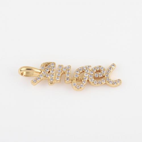 Cubic Zirconia Micro Pave Brass Pendant, Alphabet Letter, gold color plated, DIY & micro pave cubic zirconia [