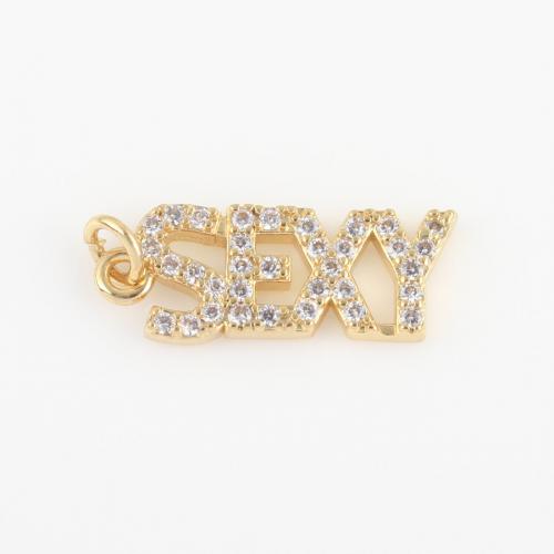 Cubic Zirconia Micro Pave Brass Pendant, Alphabet Letter, gold color plated, DIY & micro pave cubic zirconia [