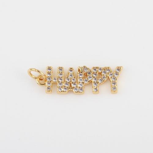 Cubic Zirconia Micro Pave Brass Pendant, Alphabet Letter, gold color plated, DIY & micro pave cubic zirconia [