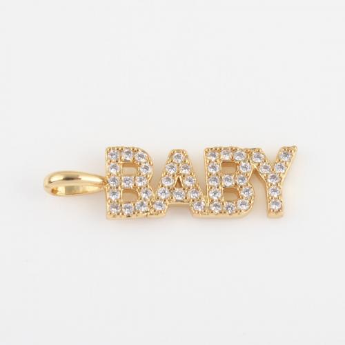 Cubic Zirconia Micro Pave Brass Pendant, Alphabet Letter, gold color plated, DIY & micro pave cubic zirconia [