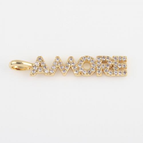 Cubic Zirconia Micro Pave Brass Pendant, Alphabet Letter, gold color plated, DIY & micro pave cubic zirconia [