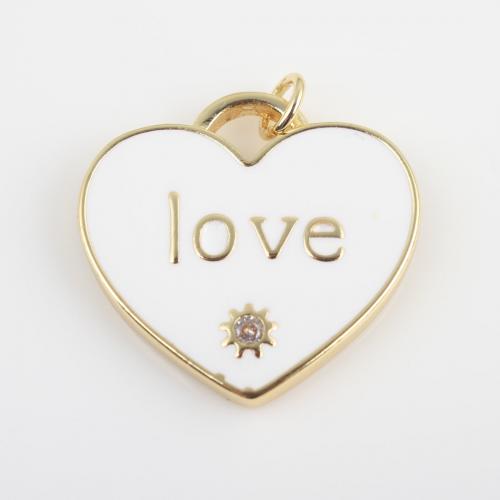 Cubic Zirconia Micro Pave Brass Pendant, Heart, gold color plated, DIY & micro pave cubic zirconia & enamel [