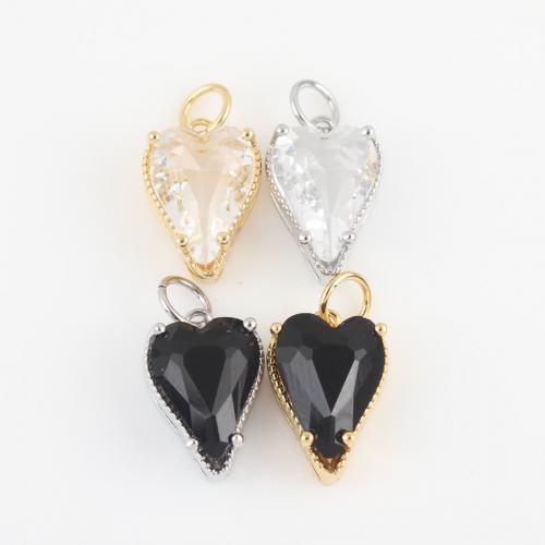 Cubic Zirconia Brass Pendants, with Cubic Zirconia, Heart, plated, DIY 