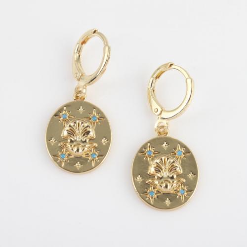 Cubic Zirconia Micro Pave Brass Earring, with turquoise, gold color plated, micro pave cubic zirconia & for woman [