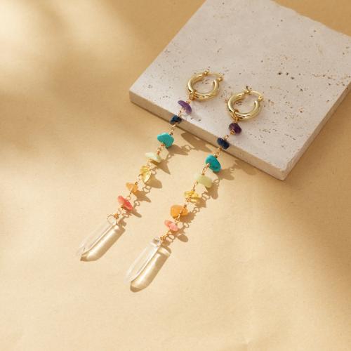 Gemstone Drop Earring, Brass, with Natural Stone, plated, fashion jewelry, multi-colored [