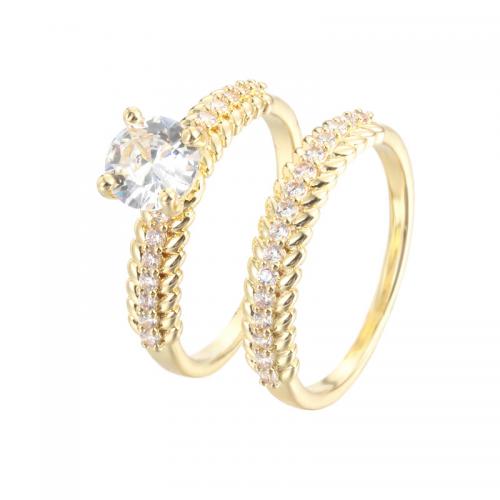 Brass Ring Set, plated, 2 pieces & for woman & with rhinestone [